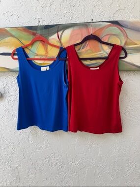 Chico's Microfiber Scoop Neck Tanks in Royal Blue and Cherry Red